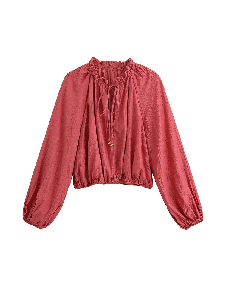 TFMLN Women Casual Skirt Set Loose Solid Ruffle Neck Lace Up Long Sleeve Top Elastic Waist Pleated Skirts Spring Elegant 250520
