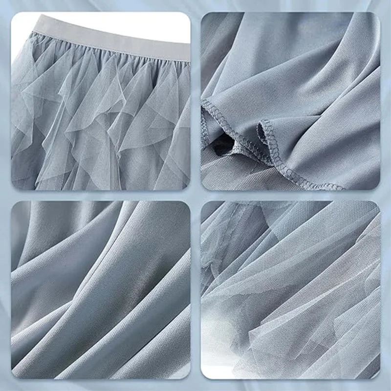 Tulle Skirts for Women Long Length Tutu Fairy Tiered Skirt A Line Mesh Elastic Waist Big Hem Black Gray Pink Beige 250520