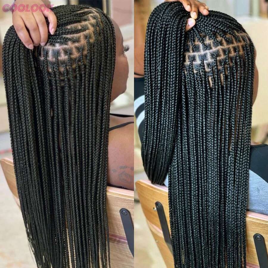 Cornrows Braided Wig Small Square Knotless Box Braids Wigs For Black Women With Baby Synthetic Long 36Inches Braiding Hair