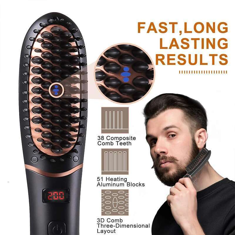 Home 2 in 1 electric LED display mini ion straight hair brush portable beard straightener
