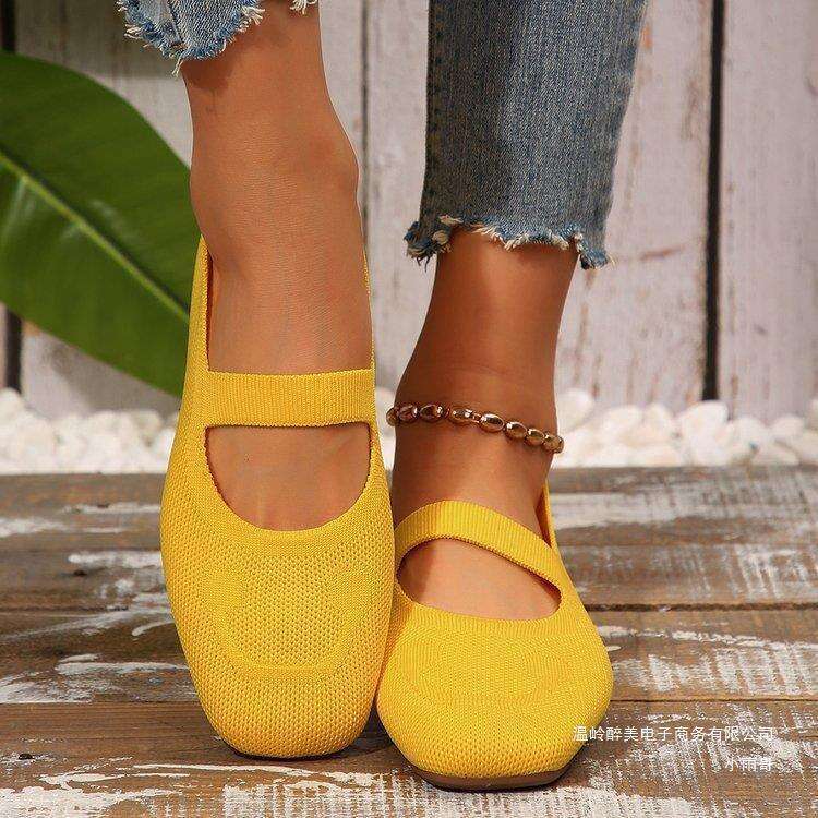 New oversized hollow fly woven flat sole single shoe for women, breathable sleeve feet, NEW TOP all season square toe work shoes