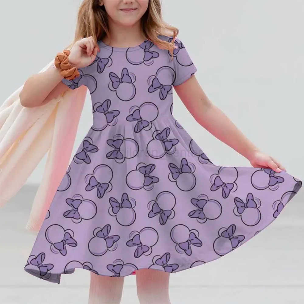 Mickey Mouse Summer Girls Skirt Short Sleeve Dress 3D Printed Cartoon Disney Cute Childrens Fashion MNSO Party Trendy Clothing W250520