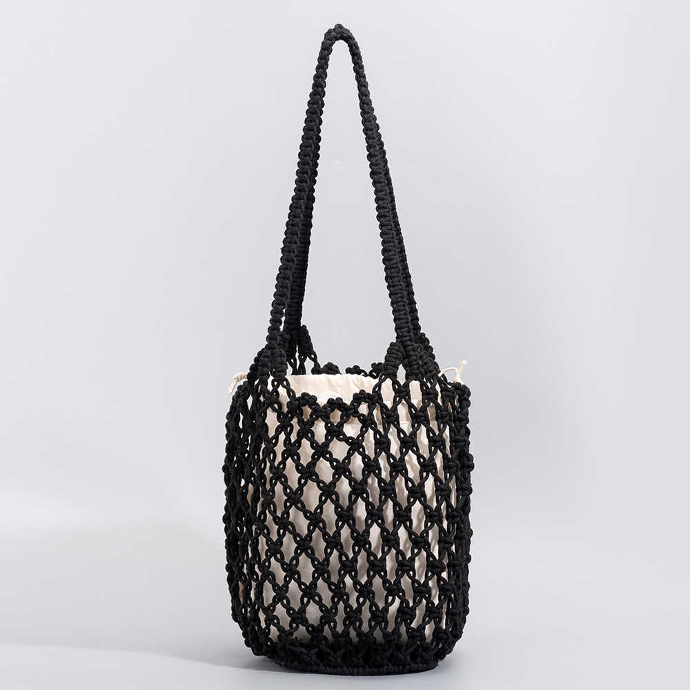 Cotton Thread Hand Woven Bag for Womens Beach Big Bag New Summer Vacation Beach Bucket Shoulder Bag for Women