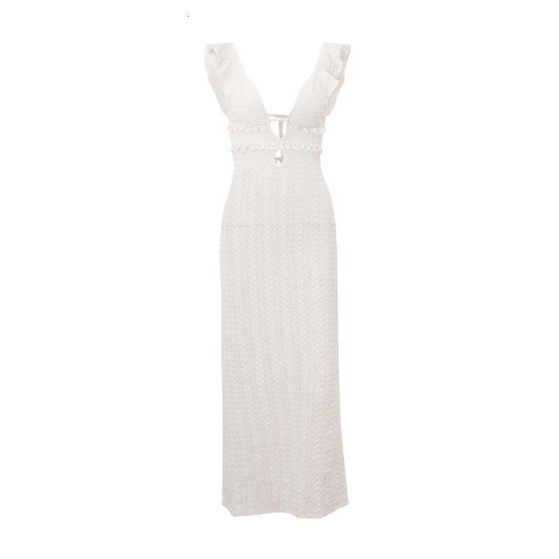 Halter Dress Women S Sexy V Neck Knitted Pure Desire Vacation Beach Slimming Backless French Style Dress Maxi Dress