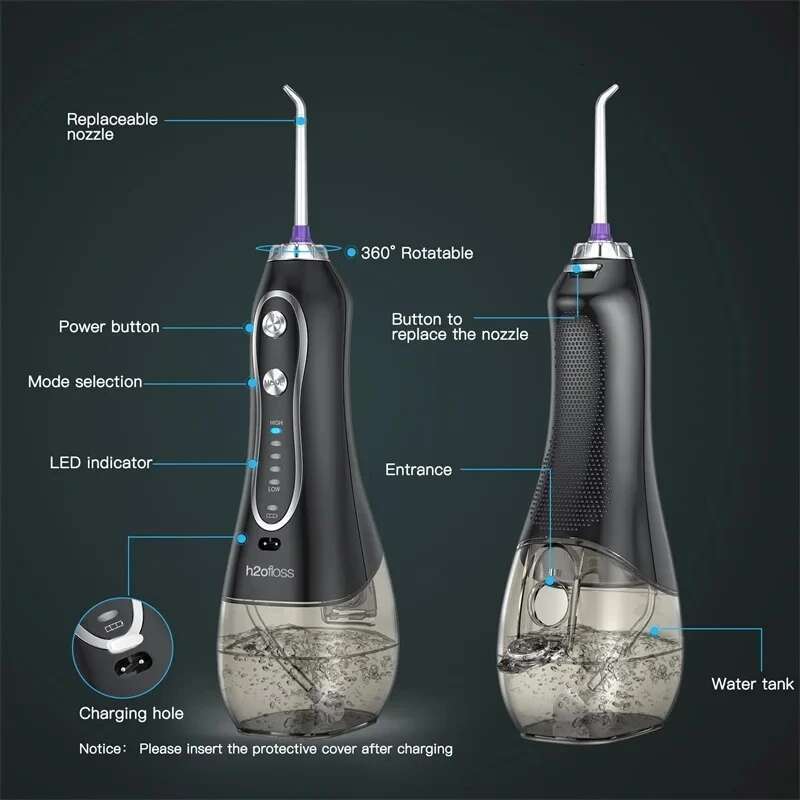 H2ofloss hf-6 dental cordless oral 5 nozzle tips irrigator portable electric water flosser for teeth cleaning health