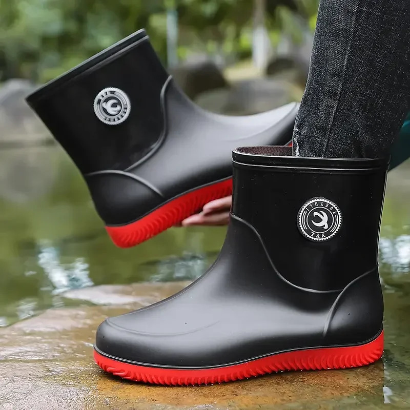 Men Rain Boots Non-slip Light Hiking Rain Shoes Slip on Waterproof Outdoor Leisure Rubber Fishing Shoes Work Water Shoes 250515