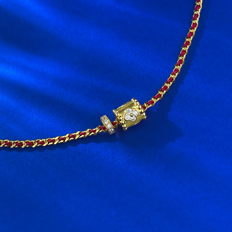 S925 Silver Fashion Bracelet for Women, Gold Plated with Diamond-like Charm, Elegant Woven Design