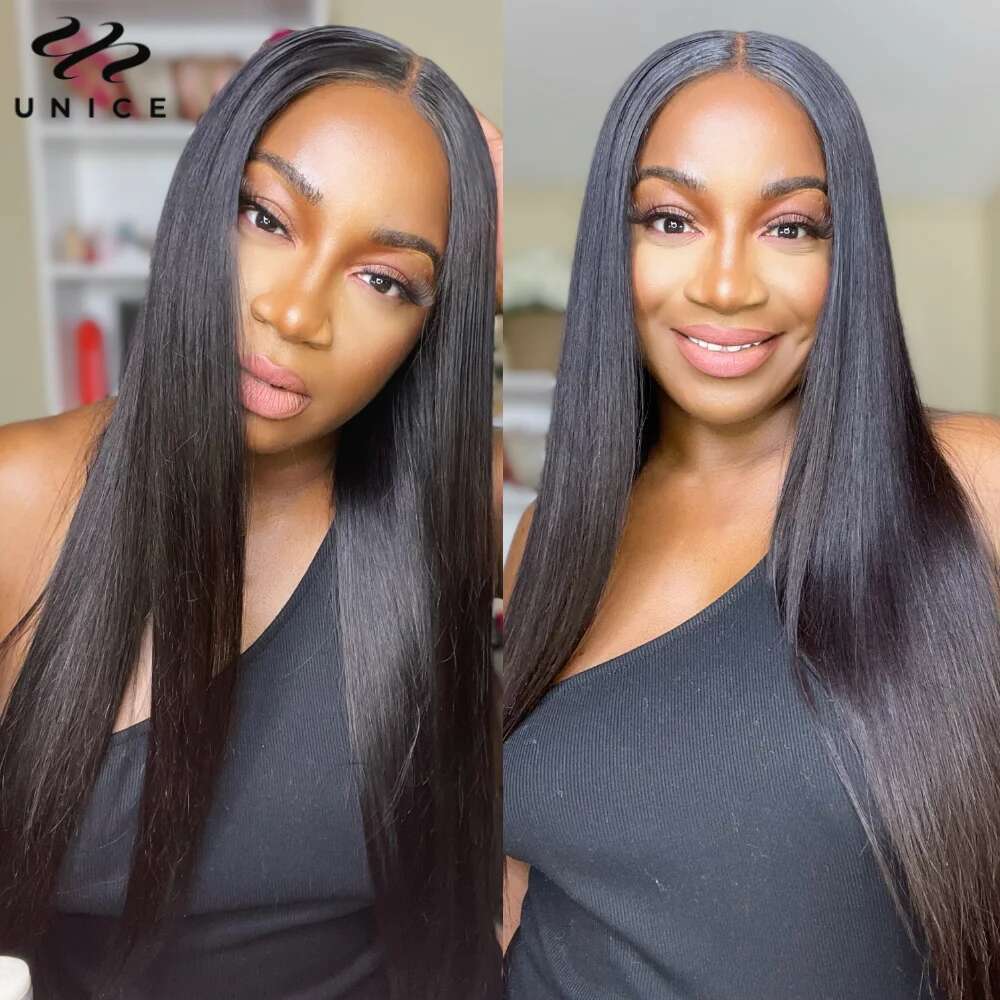 Middle Part Straight Human Hair 4x1 T-Part Closure Wig Pre Plucked Lace Front Wigs for Women 150% Density