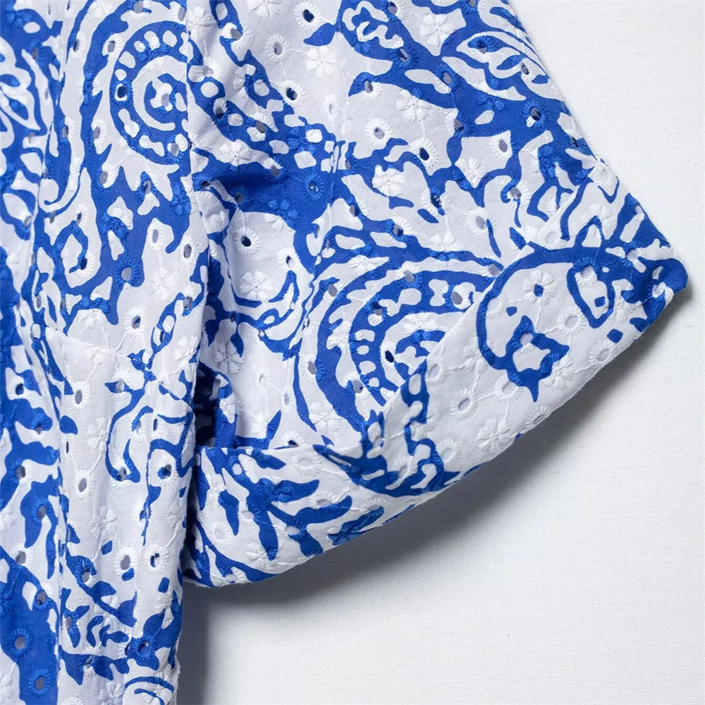 Womens Casual Elegant n with European and American Style Belt Hollow Printed Shirt Dress 250520