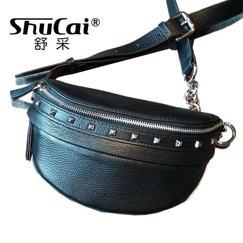 Genuine Female Korean Version Soft Leather Chest Ins Youth Willow Studs Crossbody Waist For Women Saddle Bag