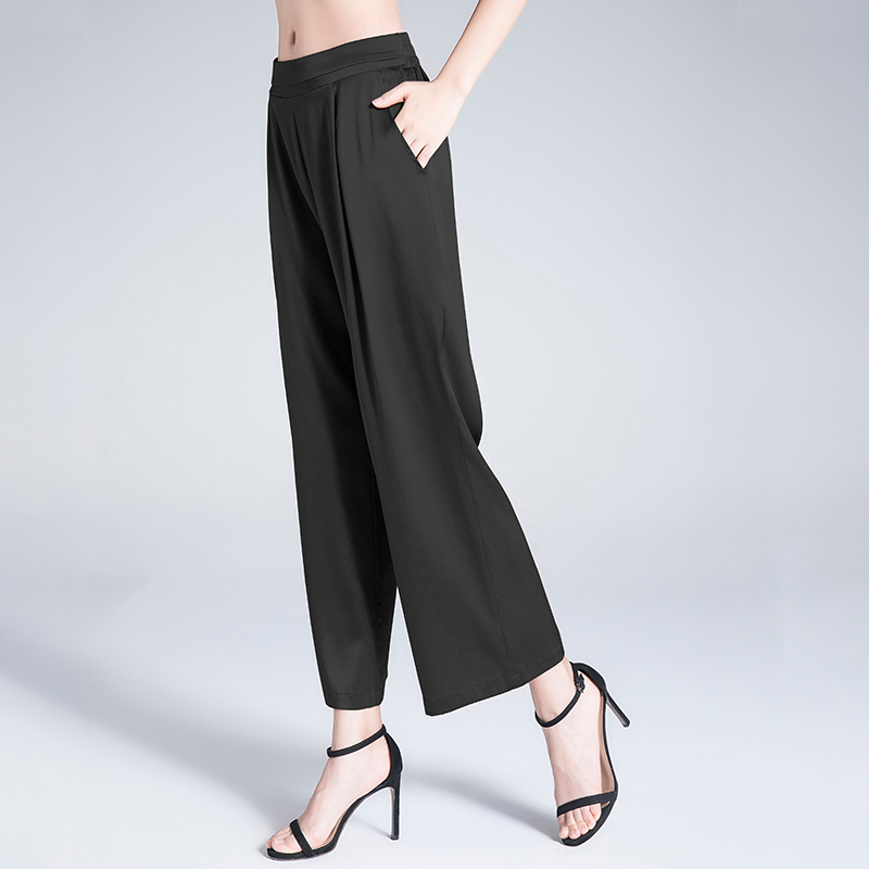 OC60502 Duty Free Women's Straight-Legged Trousers Made of Fine Mulberry Silk - Lightweight & Flowing Design