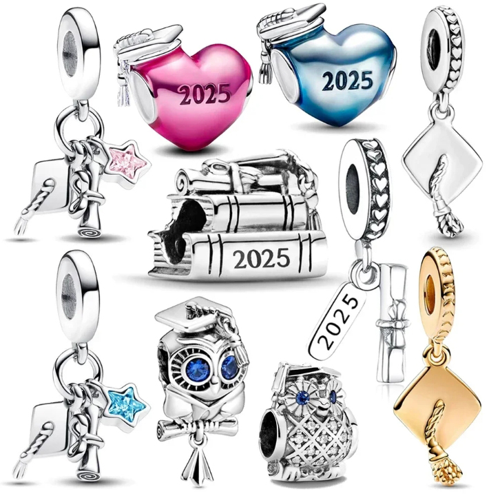 2025 New Original Desgin Graduation Season Series Charm Mortarboard, Scroll, Owl Beads Fit Pan Charms Bracelets Making Jewery Accessories Gift for Gra