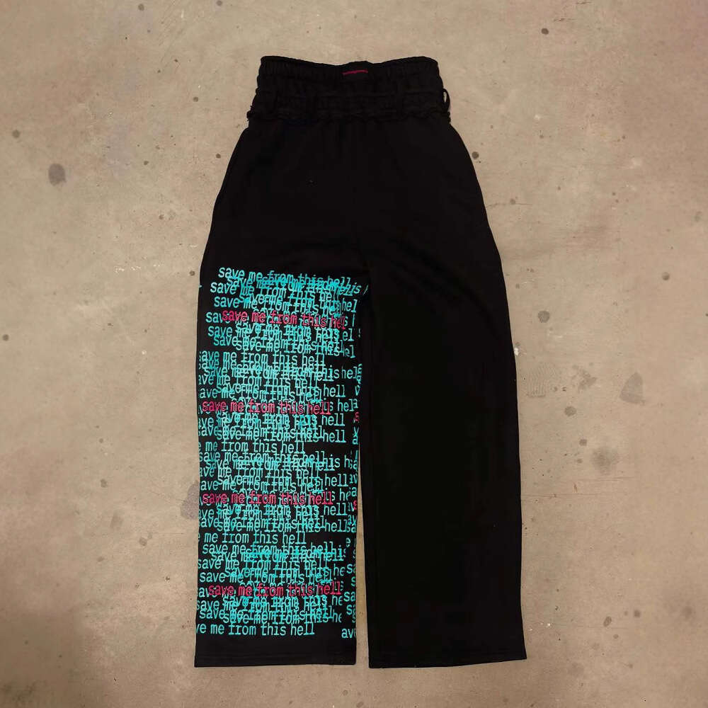 Double waist design casual street men's hip-hop gothic Harajuku loose Y2K letter pattern sports pants