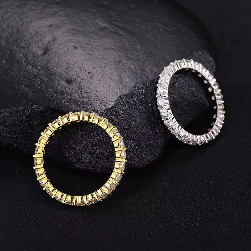 Hip Hop Men Women Fashion Jewelry 3.0mm Moissanite Diamond Iced Out Gold Plated 925 Silver Ring