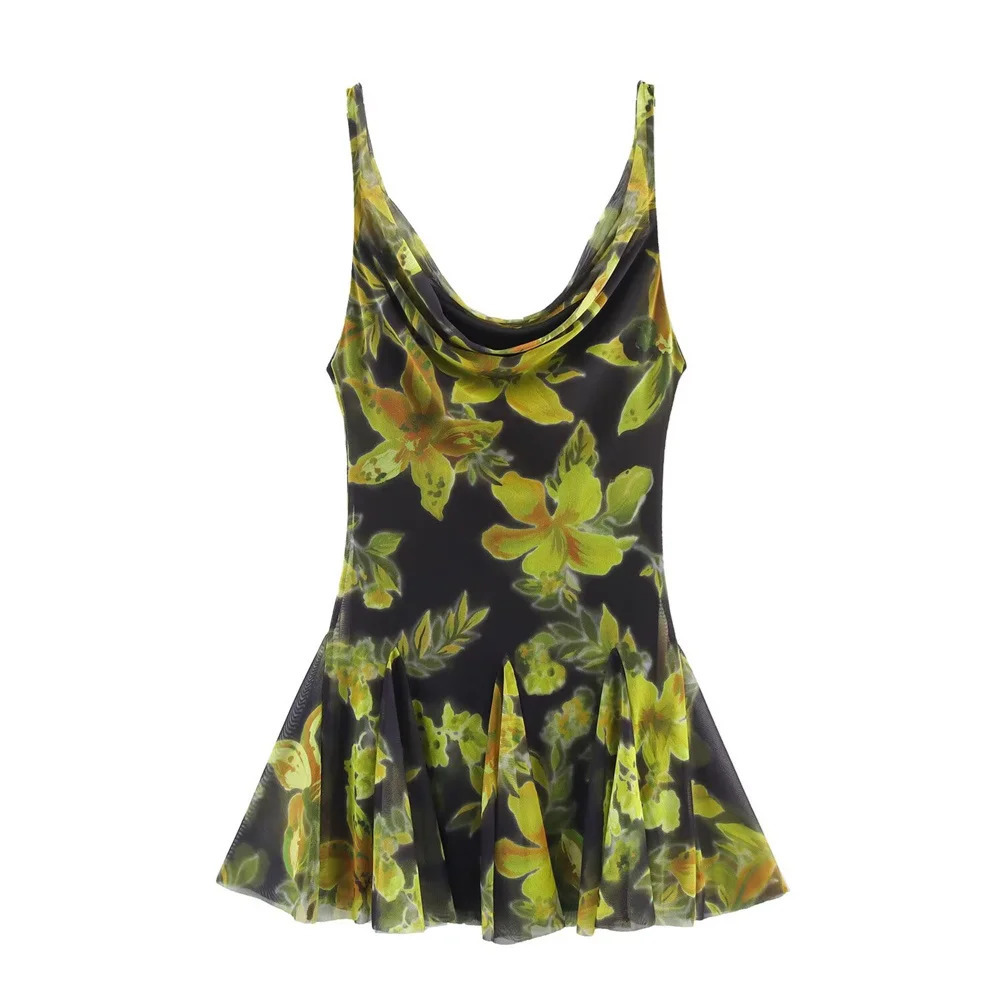 UNIZERA Womens Printed Silk Mesh Dress Mini Skirt SpringSummer Product Casual Wear 250520