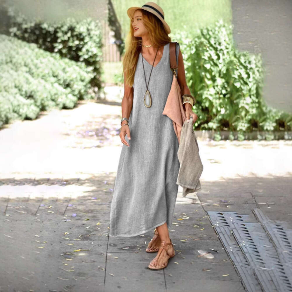 Vestidos Party Dresses for Women Fulllace Skirt Promdress 2025 Plus Size Womens Clothing New Style Summer Dress Cotton Linen Color Fashion