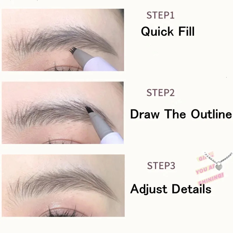 FLORTTE 4 Forks Liquid Eyebrow Pen Waterproof Natural Brows Enhancers Pencil Lower Eyelash Eyeliner Aegyo-sal Hair Line Definer 250515