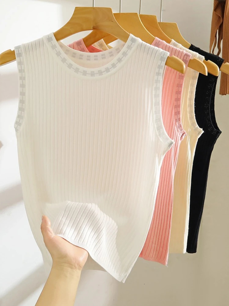 Knitted Tops Neck Summer Basic Shirts White Black Casual Sport Vest Off Shoulder Thin Womens Tank Top 250519