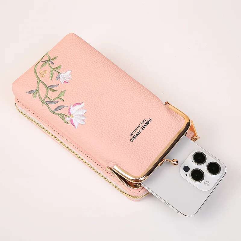 Fashion Women Small Crossbody For Mobile Phone PU Leather Purse Elegant Flower Pattern Messenger Bag Wallet For Girls