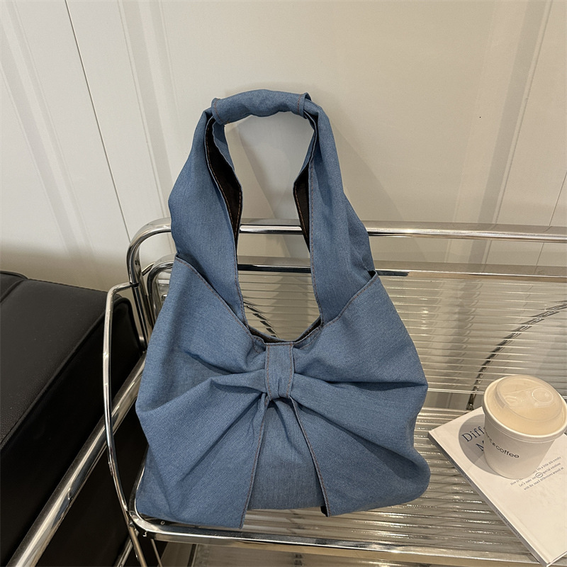 Free Delivery Designer Bag 2025 Fashionable And Simple Denim Single Shoulder Hand Exquisite Bow Niche Commuter Tote Luxury Bag