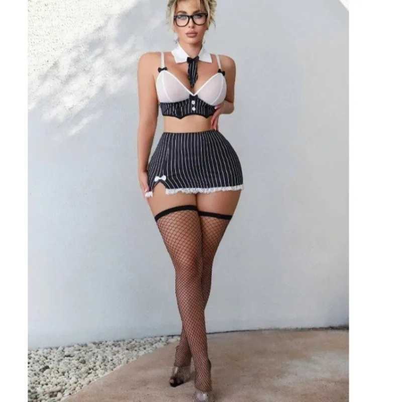 Teacher Cosplay Sexy Lingerie Set 6-Piece Striped Underwear Desire Sexy Disguise Role-Playing Suit Underwear Sets R250520