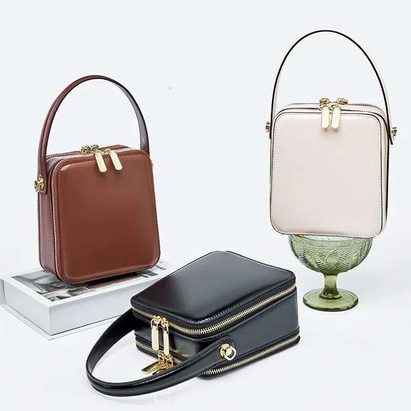 2024 New Women's Genuine Leather Box Shoulder Bags Light Crossbody Bag Handbag