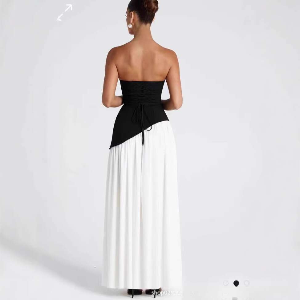 Design Hepburn style contrast zipper tight fitt dress with irregular slits, sexy vacation long skirt quality dress, 2025 new style, chic and elegant