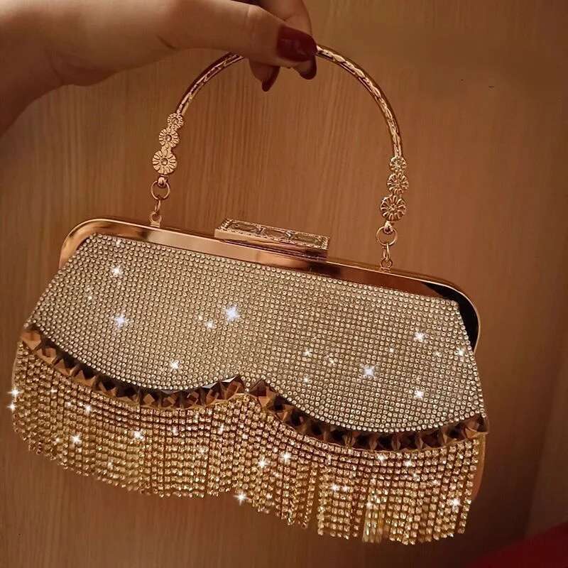 Women Banquet Handbags 2022 New Dia-Studded Tassel Evening Bags Femme Wedding Purse Dress Beaded Party Clutch