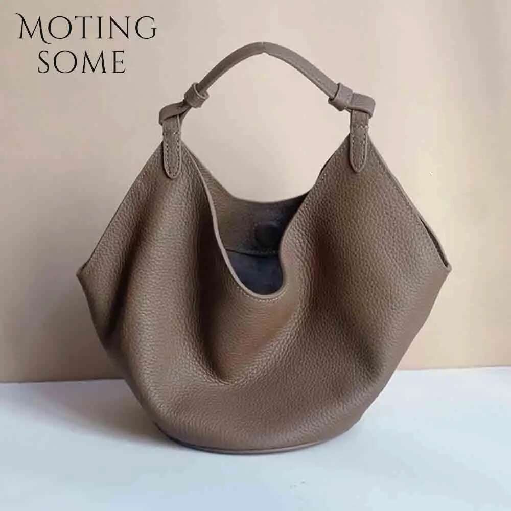Motingsome 2024 New Woman Bag Cowhide Leather Designer Bags Soft Underarm Shoulder Satchel Tote Retro Pouch Black