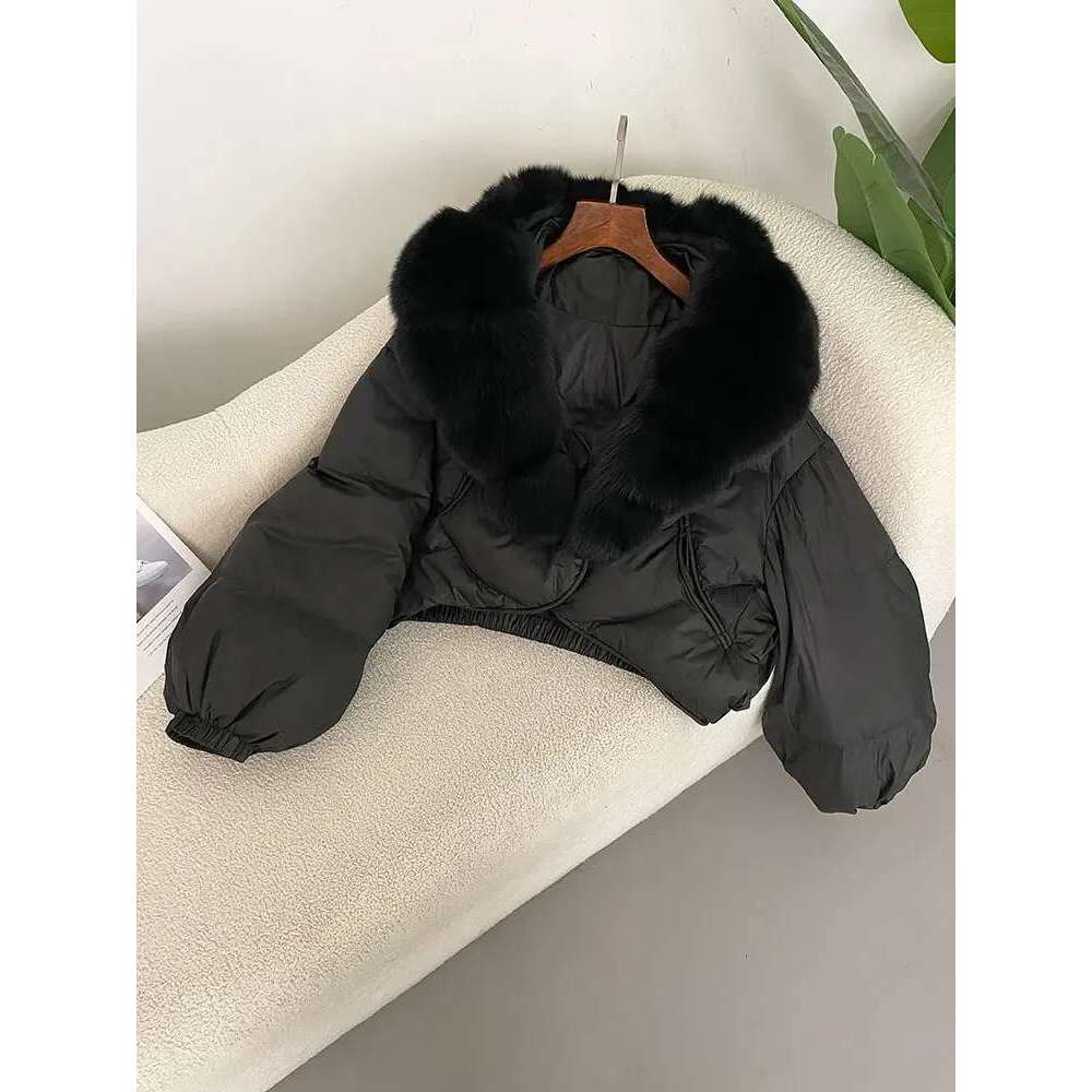 OFTBUY Winter Jacket Women Real Fox Raccoon Fur Collar Natural Thick Warm Duck Down Coat Short Outerwear Streetwear Loose Casual