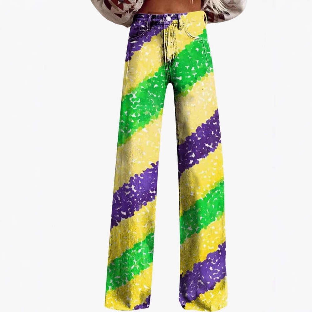 Stylish High-Waisted Printed Wide-Leg Stretch Jeans for Women's Casual Wear