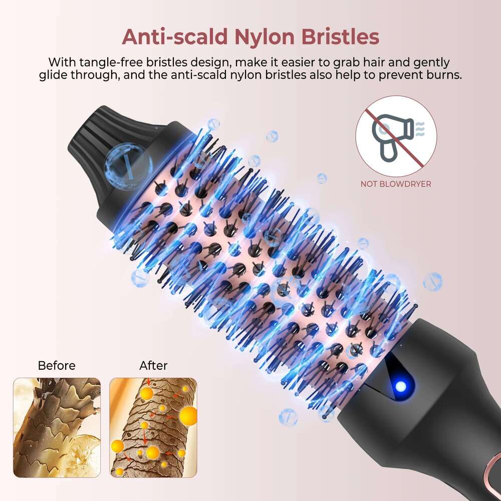1.5 Inch Thermal Create Loose & Volume Curls Heated Iron Brush 9 Heat Settings Ionic Hair Curler Curling Comb