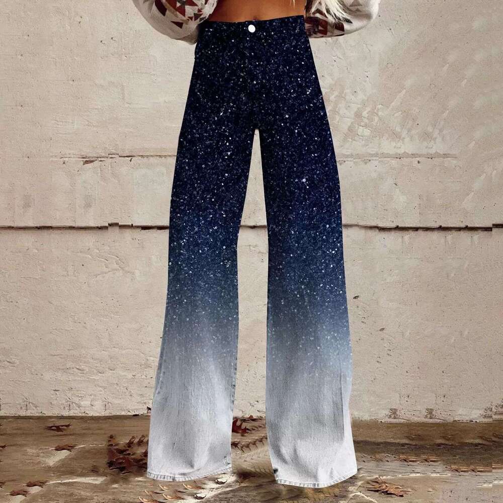 Trendy Printed Stretch High-Waisted Wide-Leg Jeans - Perfect for Women's Casual Outfits
