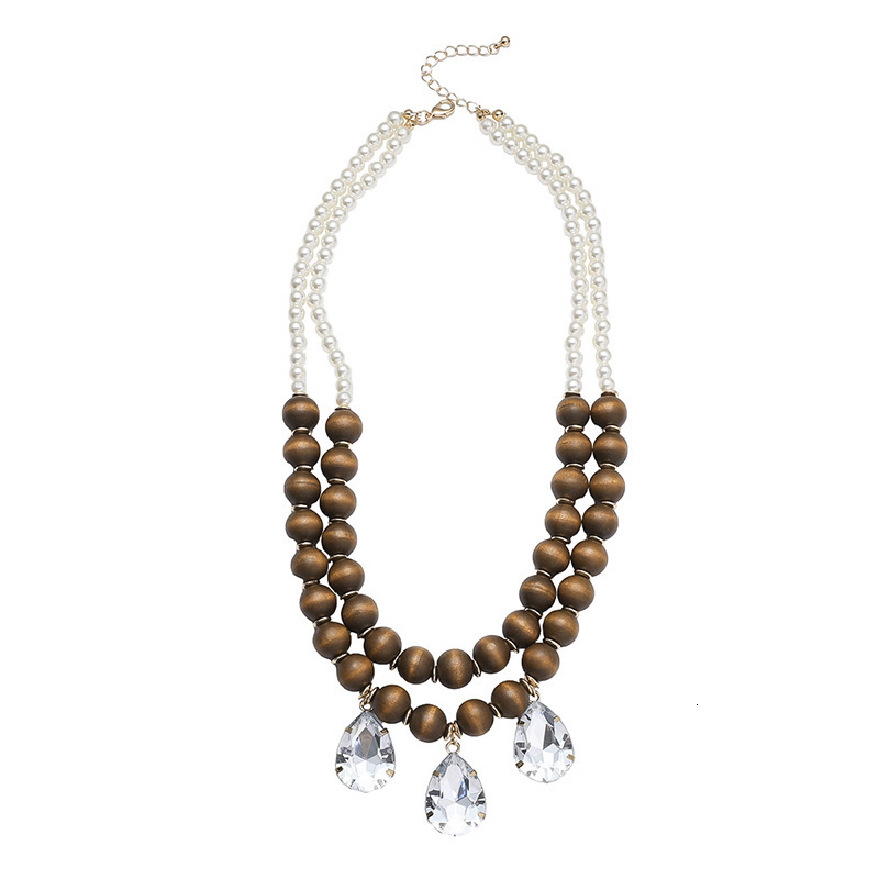 Ethnic style multi-layer accessories sweater chain Bohemian wooden bead necklace