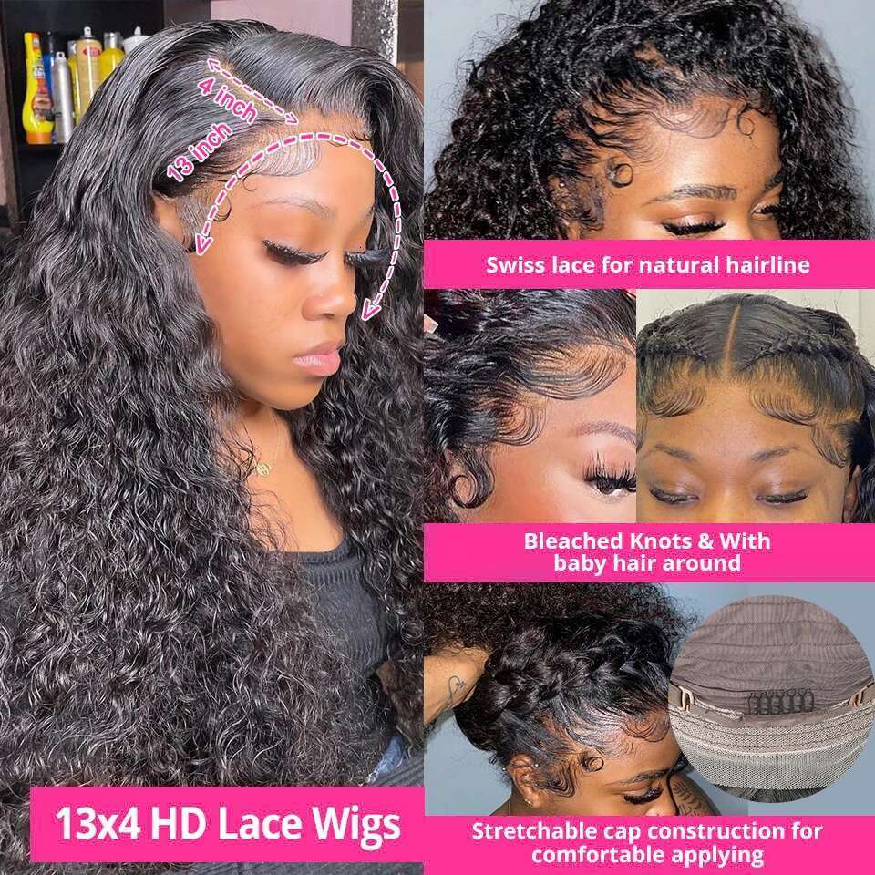 13x4 Kinky Lace Front Wigs For Women 100% Brazilian HD Deep Wave Frontal Water Curly Human Hair Wig Sale
