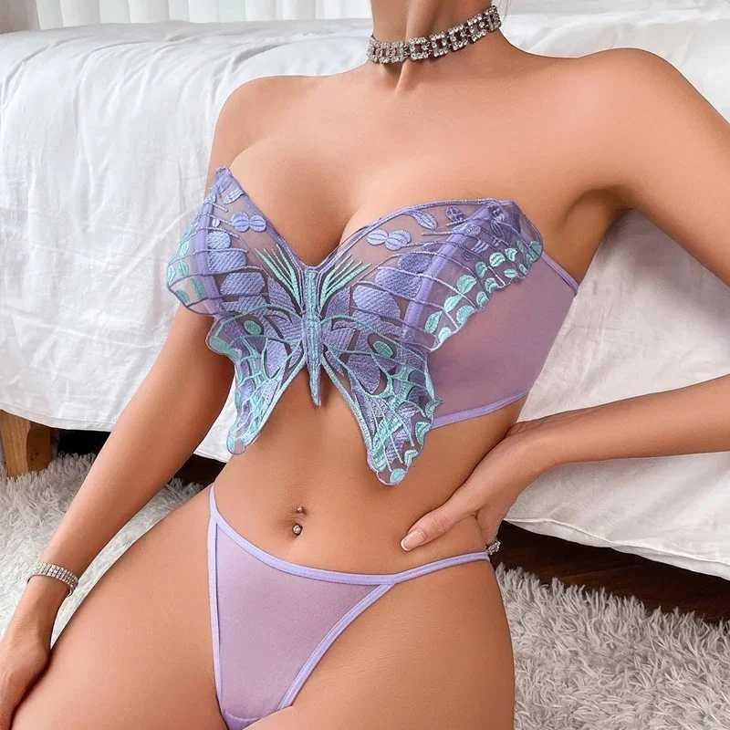 Sexy Ultra Thin Perspective Underwear Set For Women Sexy Bra Piece Set Butterfly Hollow Out Sexy Lingerie Set New R250520