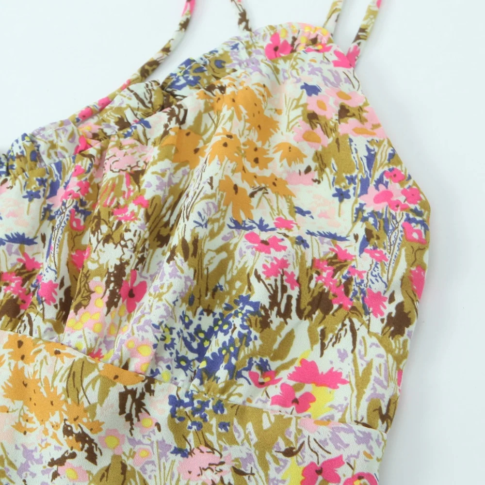 UNIZERA womens dress retro floral printed wood ear slim Vneck sling temperament summer 250520