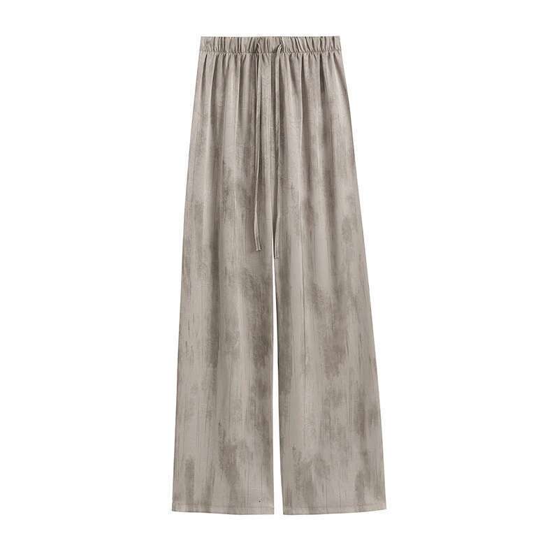 Seoulish Retro Ice Silk Tie Dye Wide for Women New Summer Spring Fashion Loose Straight Casual Leg Women's Pants