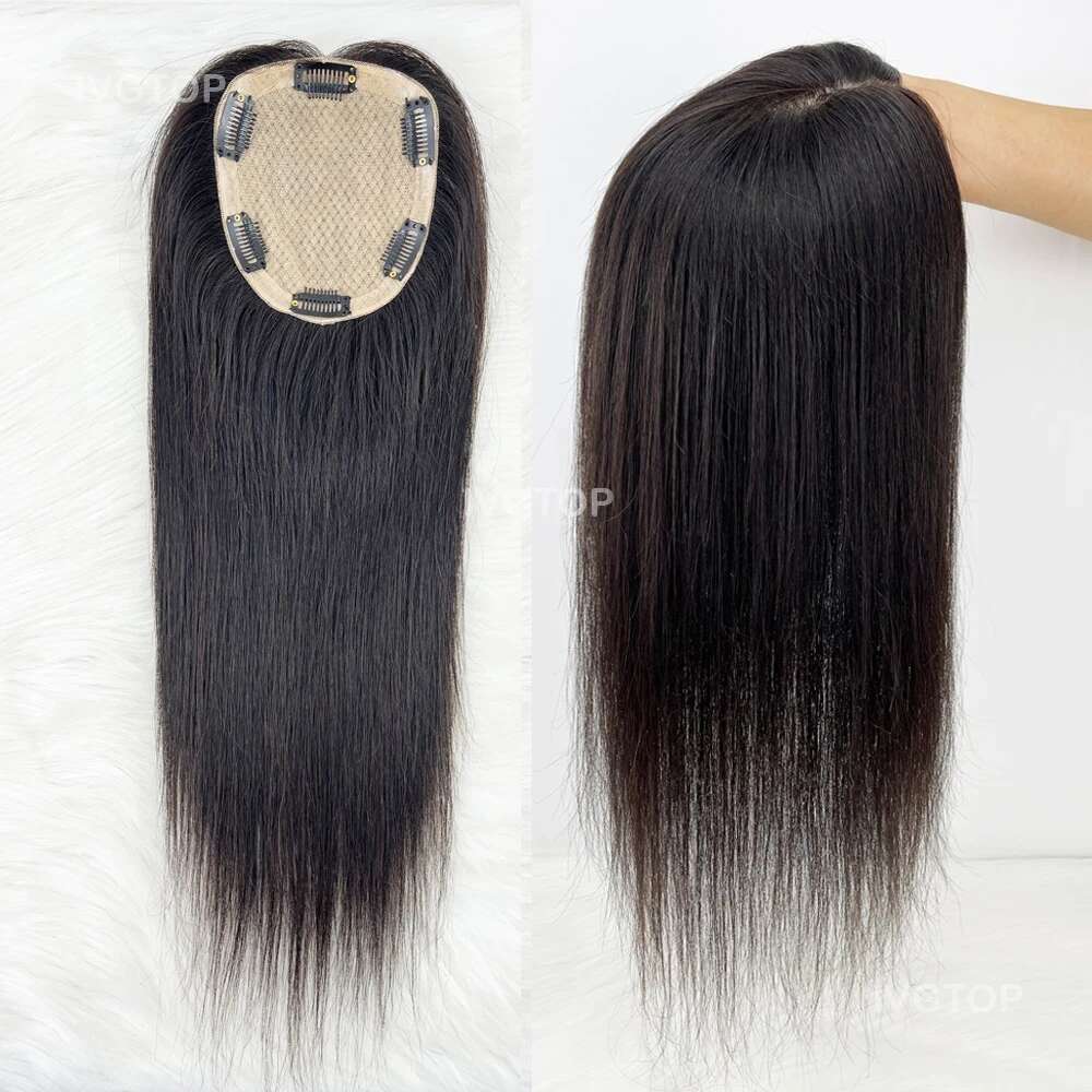12x14cm Base Human Topper Women Full Size Hand Tied Silk Top Toupee Free Part Remy Hair Piece System with Clips in