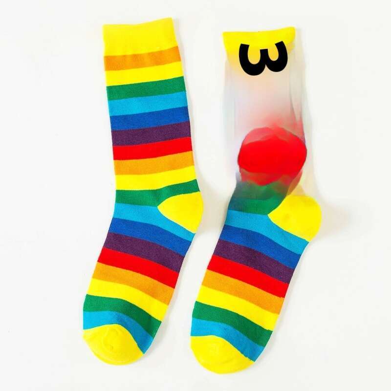 Socks For Children, Mid Tube Socks, Spring And Summer, Korean Version, Internet Celebrity, Long Rainbow Candy Stripe, High Tube, Ins, Trendy Cotton So