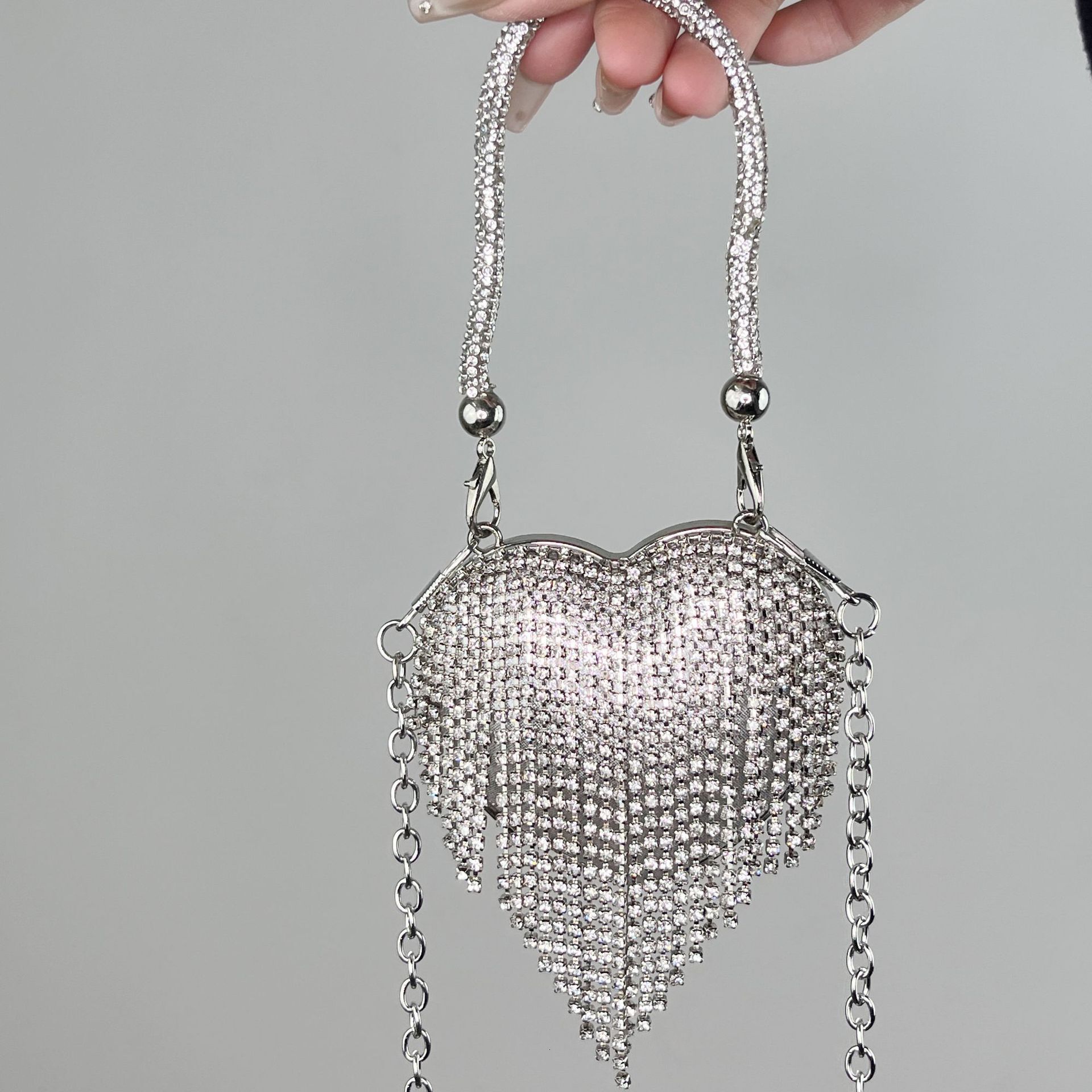 New Fashionable Mini Banquet Shoulder Cross Shoulder Women's Bag Popular Personalized Lipstick Love Bag Advanced Texture Diamond Inlaid Designer 