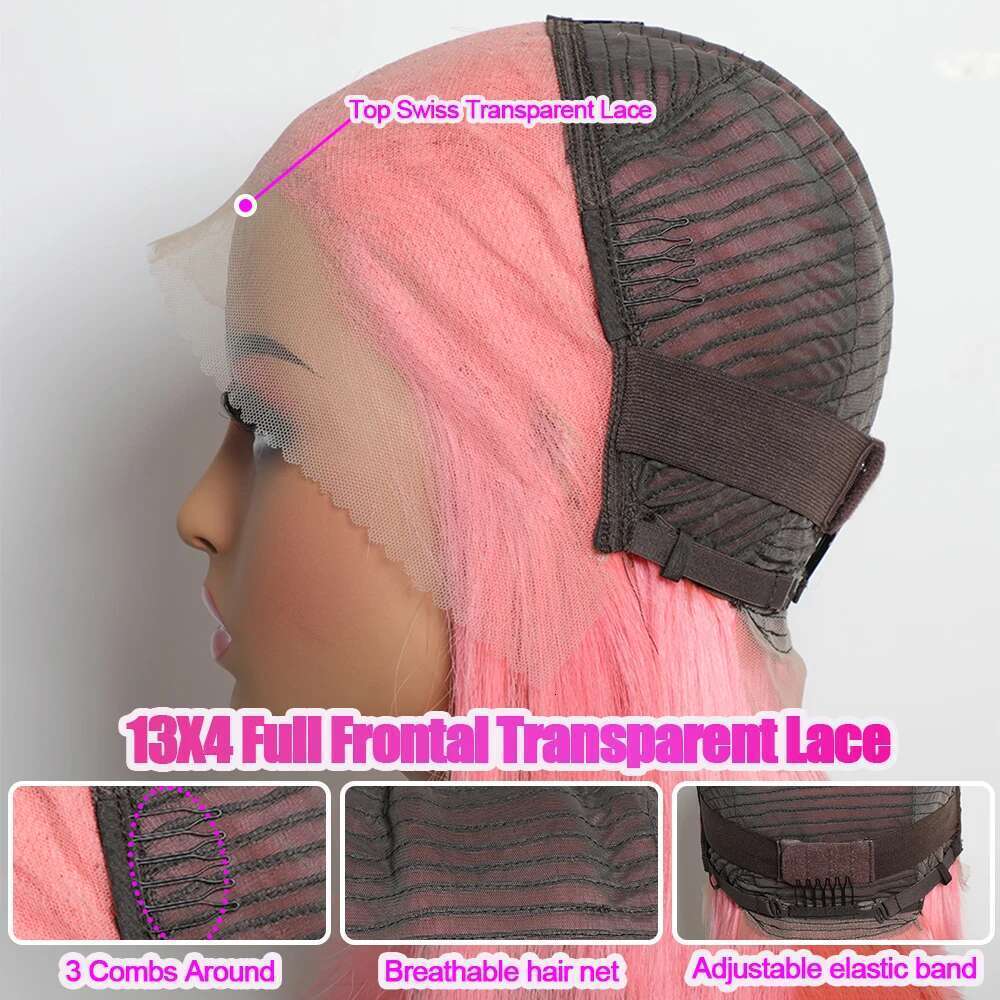 Pink Wig 180% Denity 13X4 Lace Frontal Pre Plucked Brazilian Remy Short Bob Human Hair Wigs