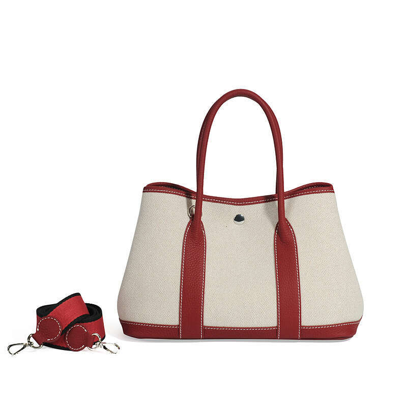 Tote Bag Large Capacity Garden Canvas Splicing Contrasting Leather Top Layer Cowhide Hand Held Single Shoulder Shopping Bag Bucket Tote Bag Lady Bags