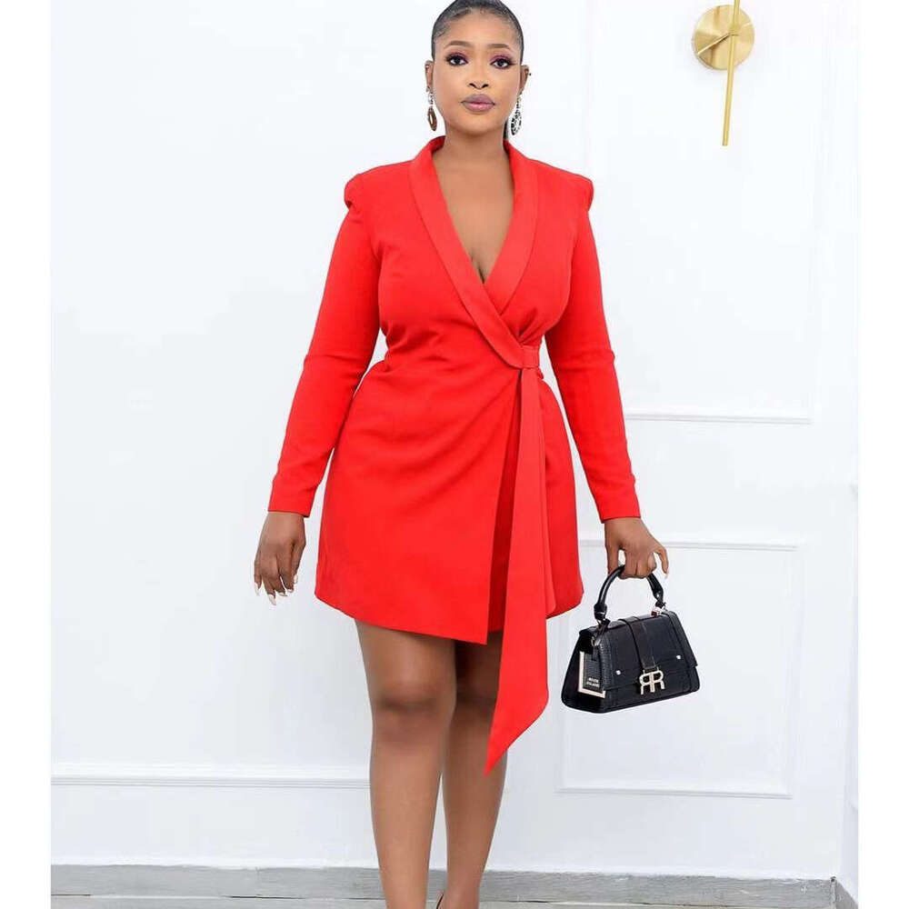 Women's Wear Autumn New Style Commuter Office Slim Fit Tie Up Suit Large Dress