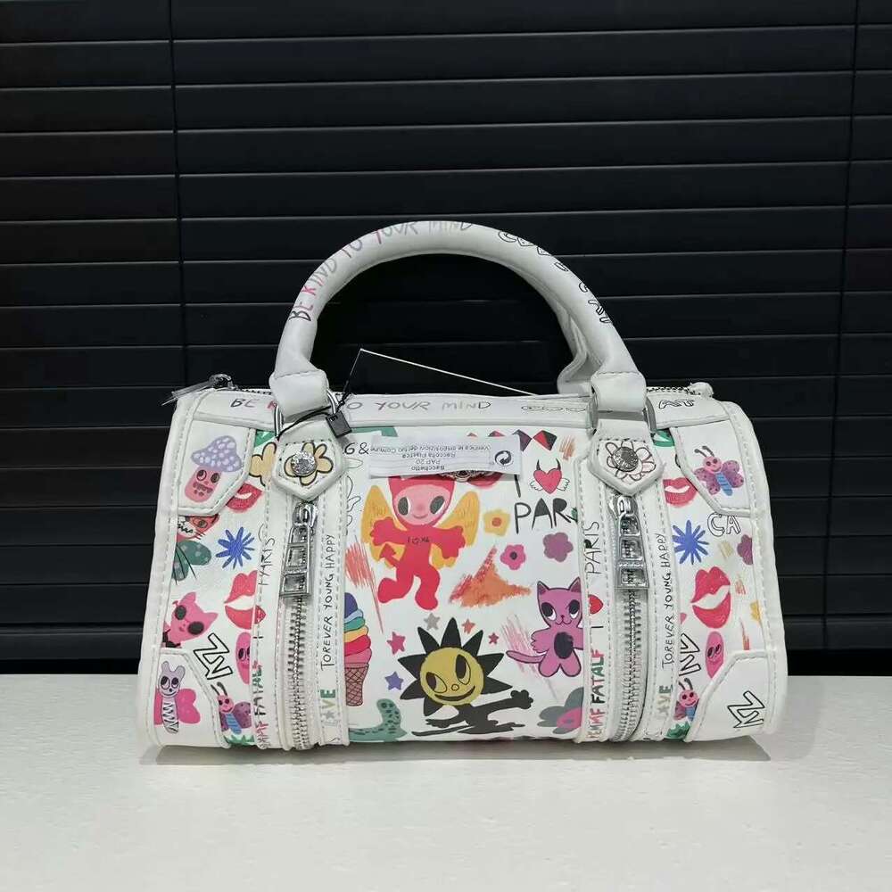 Ladies' Fashionable Graffiti Funny Design Handbag With Multiple Zippers, Luxurious Single Shoulder Diagonal Cross Bag