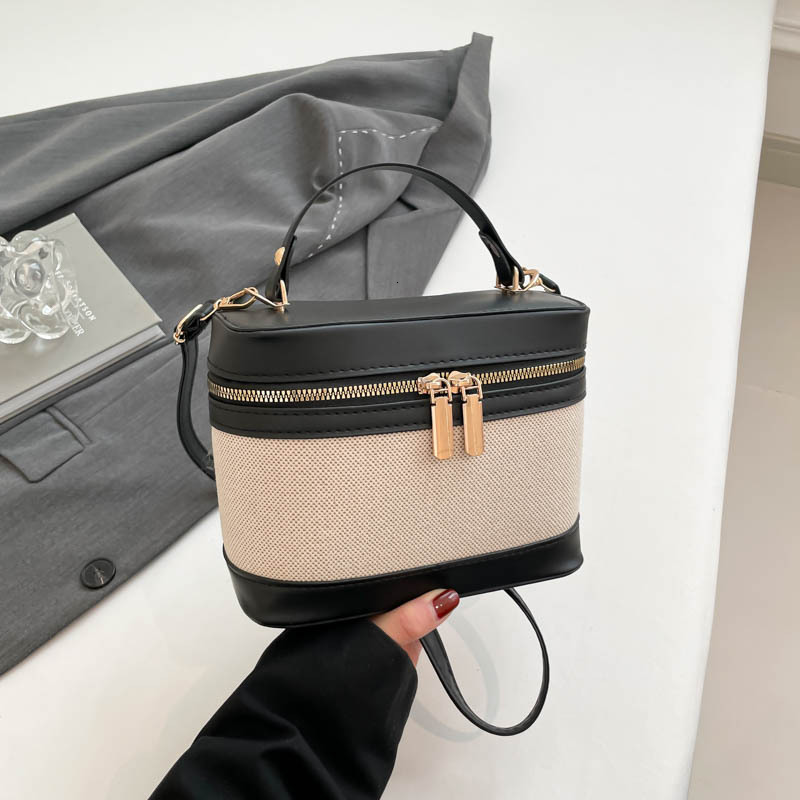Free Delivery Designer Bag 2025 New Korean High End Cylindrical Bucket Splicing Contrasting Color Crossbody For Women Instagram Versatile Shoulder Lux