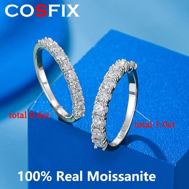 100% Moissanite Engagement Rings 10 Stones 1ct Half Eternity Anniversary Wedding Band Sterling Silver Stackable Ring for Women
