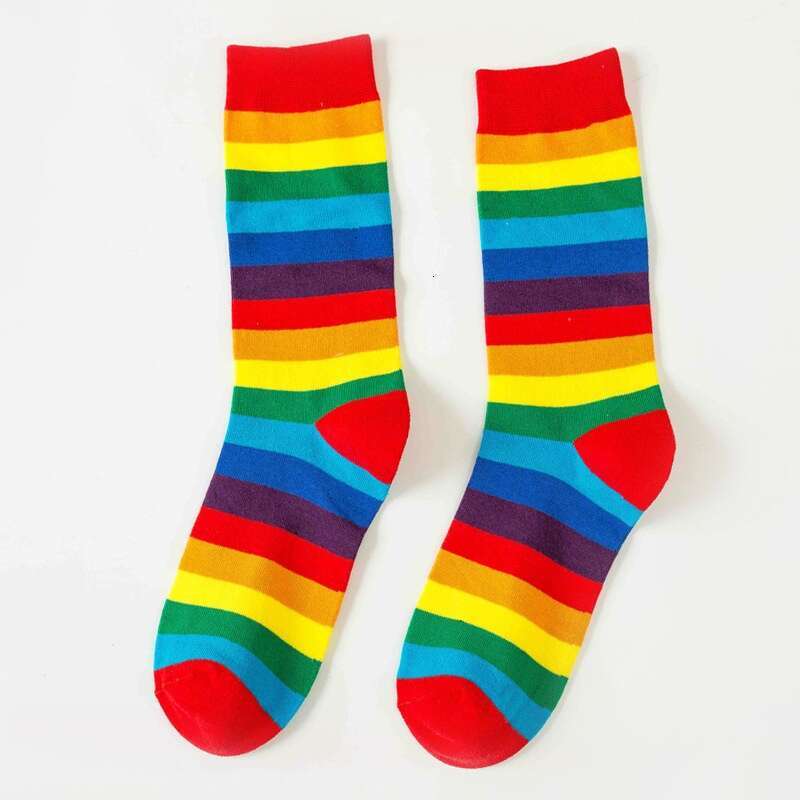 Socks For Children, Mid Tube Socks, Spring And Summer, Korean Version, Internet Celebrity, Long Rainbow Candy Stripe, High Tube, Ins, Trendy Cotton So