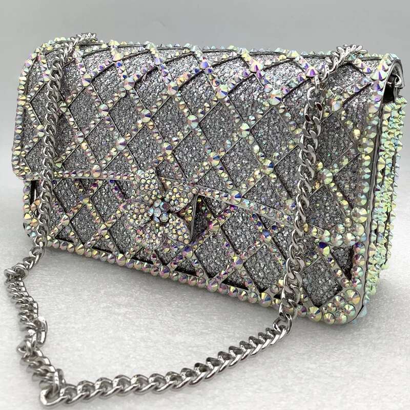 XIYUAN Women Orange/Blue/Sier/Green Jewels Long Chain Messenger Bags Party Dias Handbags Gems Shoulder Bag Wedding