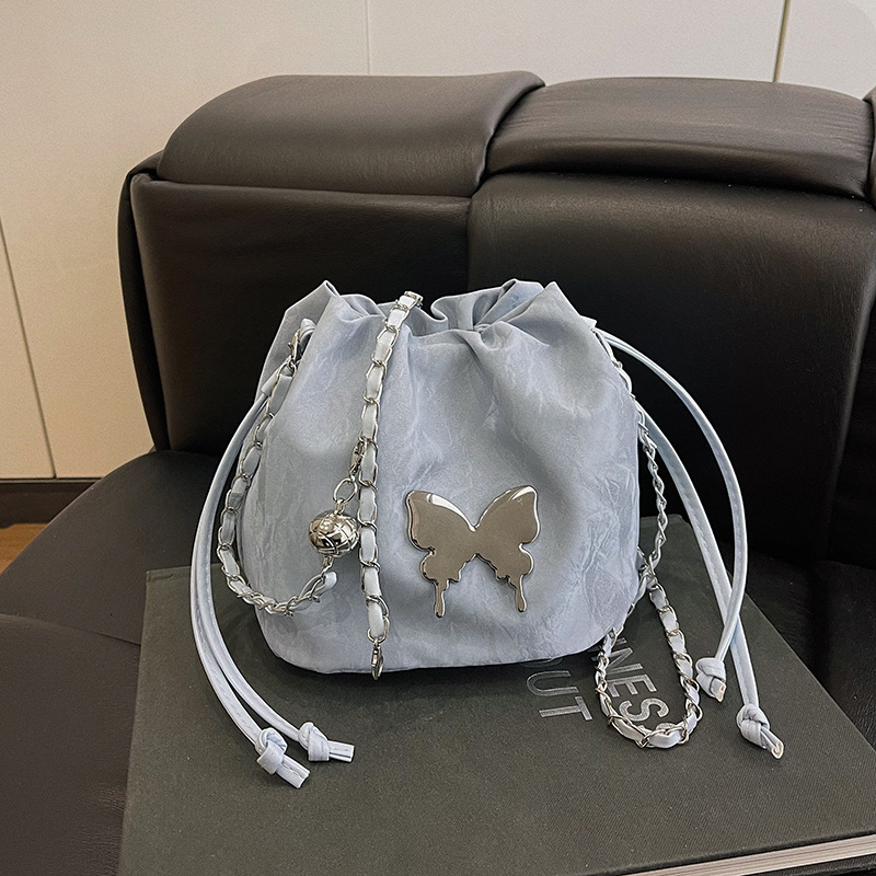 Free Delivery Designer Bag 2025 Spring Drawstring Butterfly Fashion Women's Trendy Cross Shoulder Water Bucket Bag Xiaoxiangfeng Luxury Bag